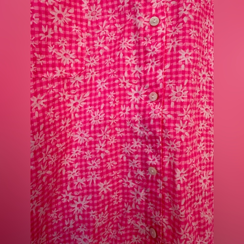 Lilly Pulitzer Sea View linen button-down shirt pink gingham floral Size XL - Picture 6 of 9